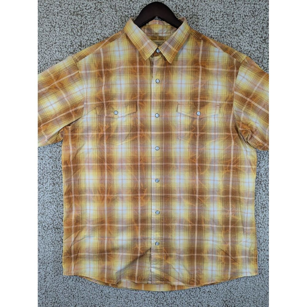 Red Head Shirt Men XL Plaid‎ Pearl Snap Button Down Short Sleeve Western